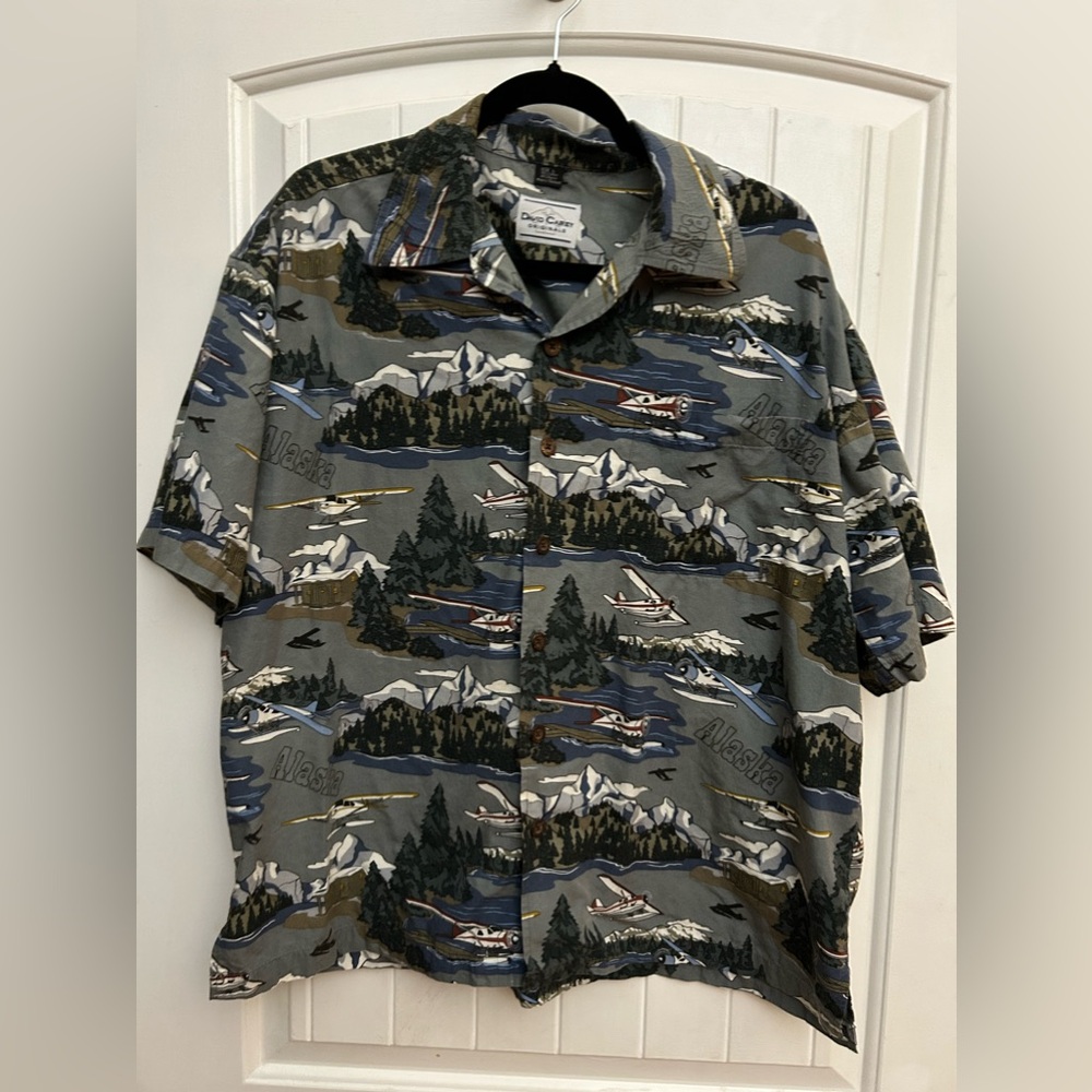 David Carey Originals Men’s Alaska Planes Short‎ Sleeve Button Down Shirt Large